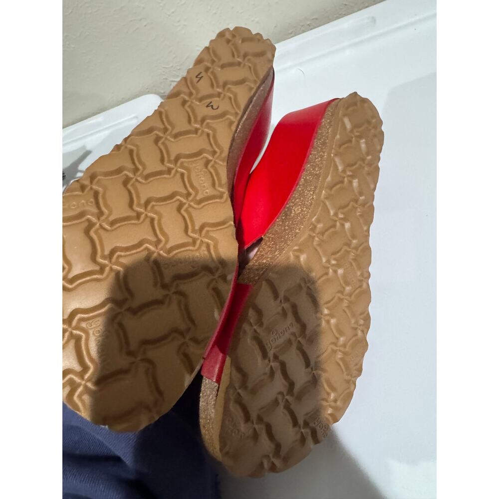 YOKONO Red Leather Criss Cross Wedge Sandals 7.5 - Picture 8 of 8